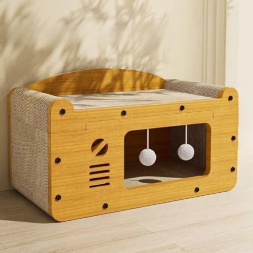 Dtnw 爪研ぎ 猫 爪研ぎハウス 爪とぎ 猫箱 二階 組み立て式 高密度段ボール 猫 ベッド 収納簡単 ストレス解消 通気 箱型 通気 軽量 小型 室内 ケージ 爪研ぎ ダンボール 寝床 猫ベッド 猫小屋 (二重層ダブルボール - シングルドア)