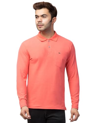Image of Corsair Blue Men's Regular Fit 100% Cotton Collar Neck Full Sleeve Plain Solid Polo T-Shirt with Pocket Navy Green-Apple Dark-Green Crimson Plus (M - 5XL)