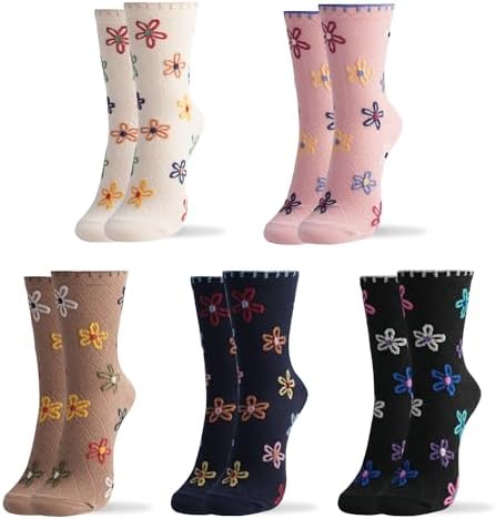 Womens Cotton Crew & Ankle Socks, Cute Floral Ruffle Colorful Tube Size 6-9