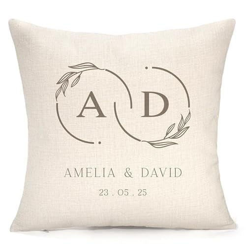 Personalised Cushion Monogram Couple, Wedding Gift | Lovely Gift | Couple Cushion | Customised With Any Names & Date | Present, Family Gift | Pillow/Cushion