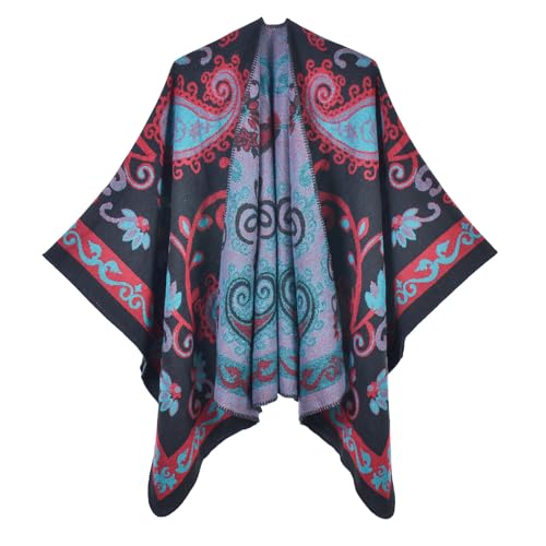 Women's Vintage Pattern Open Front Poncho Cape Shawl Winter Shawl Wraps