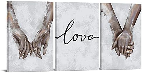 RnnJoile 3 Panel Hand in Hand Wall Art Canvas Love Promise Painting Poster Romantic Framed Picture for Couple Lovers Bedroom Living Room Bathroom Decor Anniversary Wedding Gift Ready to Hang