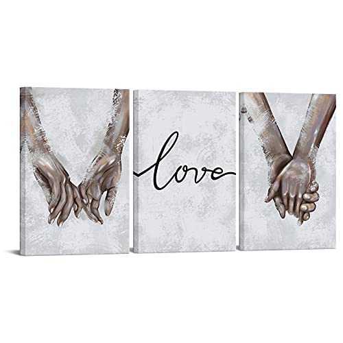 Rnnjoile 3 Panel Hand In Hand Wall Art Canvas Love Promise Painting Poster Romantic Framed Picture For Couple Lovers Bedroom Living Room Bathroom Decor Anniversary Wedding Gift Ready To Hang #TOP1