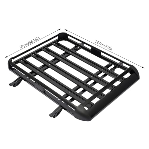Portaequipajes Coche Techo, 127x97cm Baca Coche Universal, Barras Techo Coche, Capacidad de Carga de 68 kg, Color Negro para Viajes en Coche, Camping