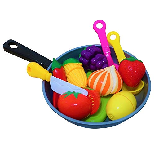 Cut Play Food Kitchen Accessories Set for Kids - Cutting Toy Fruits and Vegetables - Cooking Pot - Toy Knife & Cutting board - Play Utensils - Toddlers, Boys & Girls Fake Food Pretend Playset - Thumbnail 5