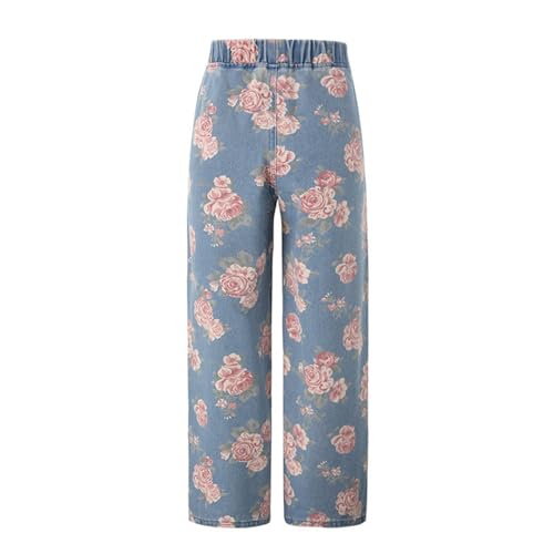 Girls Jeans Baggy Ripped Denim Pants Wide Leg Elastic High Waist Trousers with Pocket Casual Clothes Tween Outfits 6-14Y2