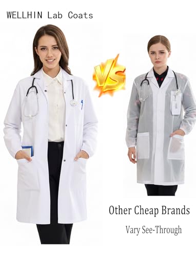 Image of Women's Lab Coats Snap Closure 4 Pockets Elastic Cuffs Professional Medicas Long Sleeve Labcoats Scientist College