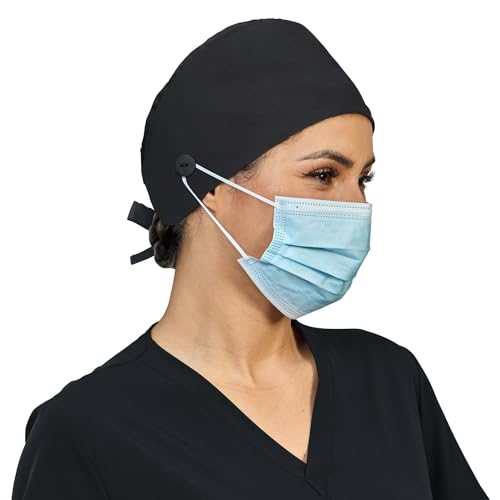 Image of QBA Adjustable Working Cap with Button, Cotton Working Hat Sweatband, Elastic Bandage Tie Back Hats for Women & Men, One Size