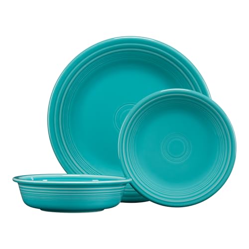 Fiesta® Classic Rim 3-Piece Dinnerware Set – Durable Ceramic, Lead-Safe, Dishwasher/Microwave/Oven Safe – Made in USA Dinnerware - Turquoise