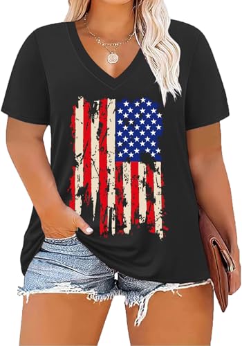 Image of ForHailey Women's Plus Size Short Sleeve Tee Shirt V Neck Basic Ladies Loose Fit T Shirt 1X-5X