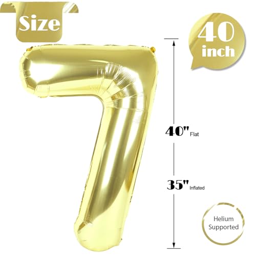 Image of Light Gold Number 7 Balloon 40 Inch, 7th Birthday Party Decorations, Giant 7 Foil Balloon for Party Supplies
