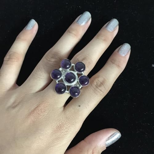 Bague améthyste argent 925 fait main au cabochon ovale facetté unique
