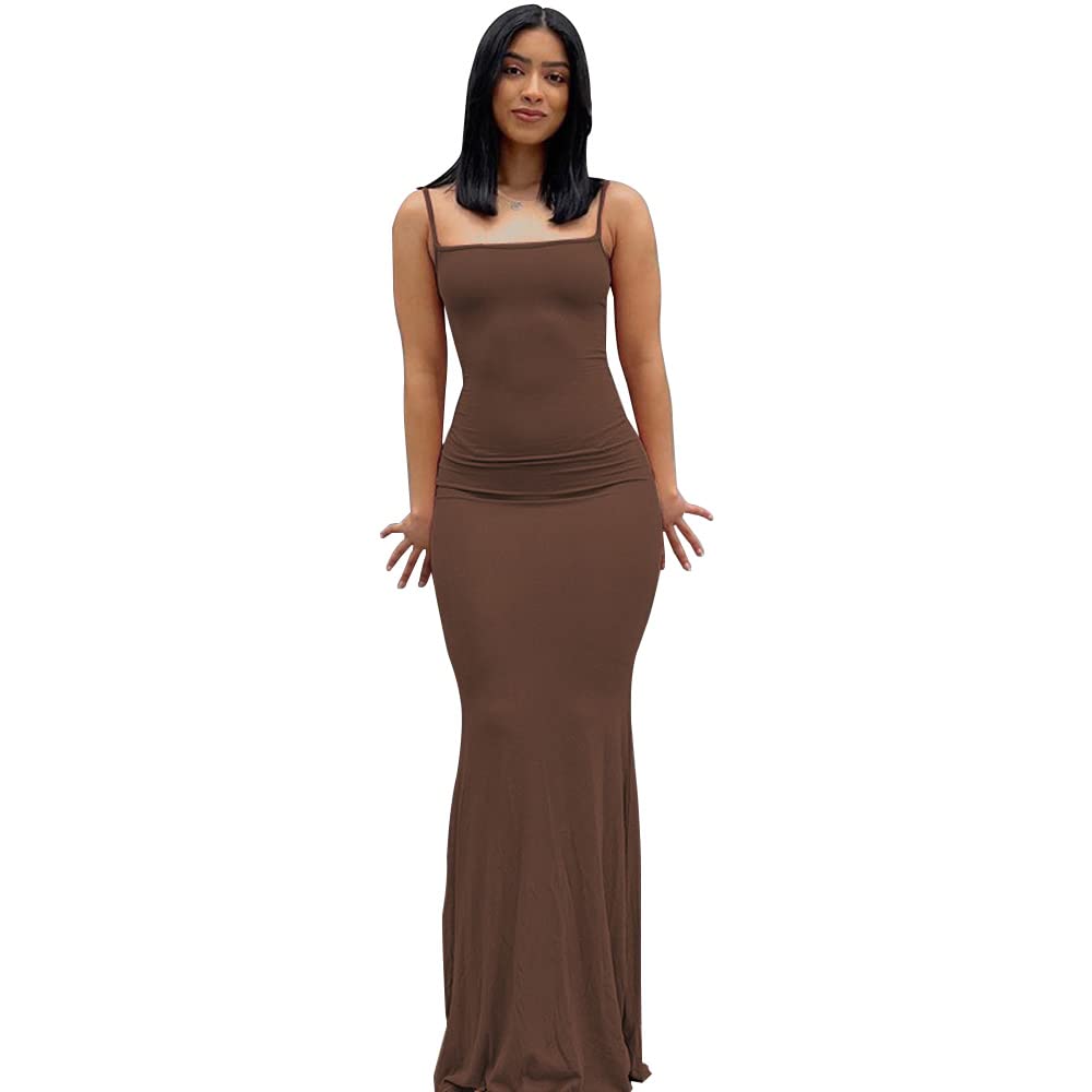TOFBS Donna Spaghetti Strap Senza Maniche Vestito Aderente Casual Vestito Lunghi Sexy Senza Schienale Bodycon Maxi Vestito Club Abito da Festa Abito da Cocktail Vestito Donna Estiva