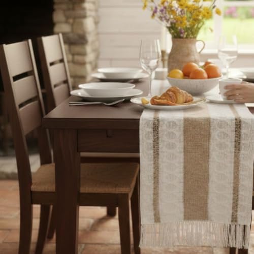 Image of HomeCloud Croshia Woven Table placemat - Heat Resistant, Washable Table Decoration for Dining, Office, Kitchen, Hotel, and Home (Runner White Baige, Set of 2)