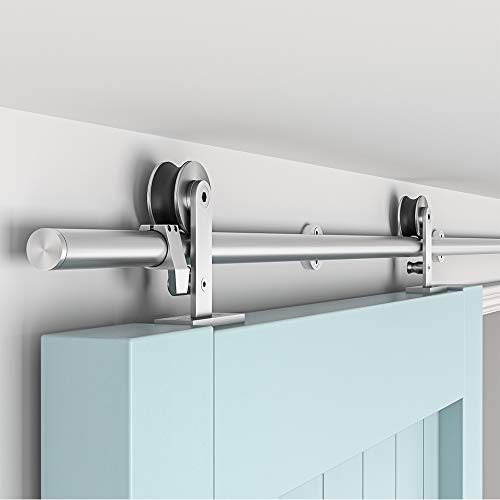 Hahaemail 6.6Ft Top Mount Stainless Steel Sliding Barn Door Hardware Track Kit, Heavy Duty, Anti-Rust, Slide Smoothly Quietly Easy Instal 6.6Ft Track Kit For 36"~40" Wide Single Door #TOP7