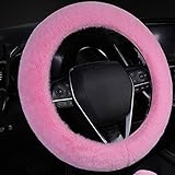 Universal Fiber Plush Steering Wheel Cover, for Winter Warm car Accessories, Plush Steering Wheel Cover for Women and Girls and Men (Pink&15inch)