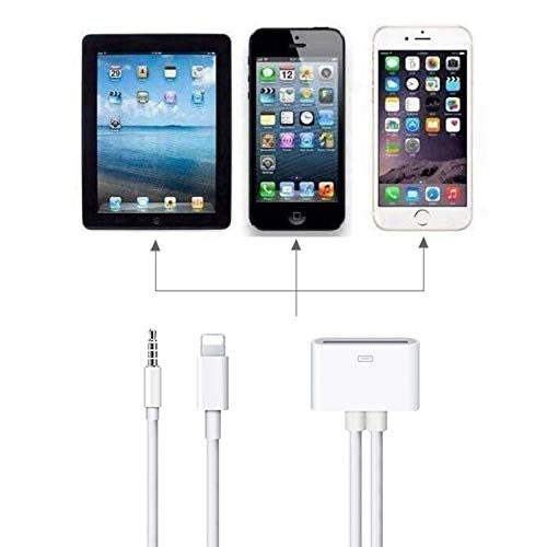 Rosyclo Lightning To 30-Pin Adapter, Mfi Certified 8-Pin To 30 Pin Female Converter With 3.5Mm Aux Audio Cable Charging Sync Cord Compatible Iphone 6S/6S Plus/6/6 Plus/Se/5S/5C/5/Ipad Devices White #TOP3