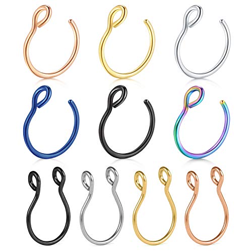 MODRSA Surgical Steel Fake Nose Hoop Ring Faux Clip On Nose Ring Set Non-Piercing Septum Nose Rings Unisex 20 Gauge 5/16