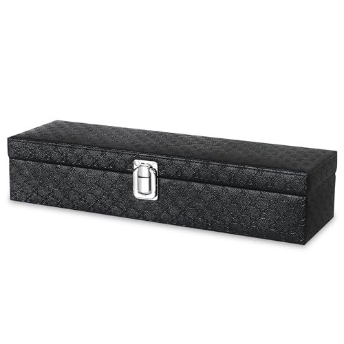 Image of LEDO Luxury Watch Storage Box, 6-Slot Watch Display Case Organizer with Metal Clasp, Black PU Leather, Black Interior