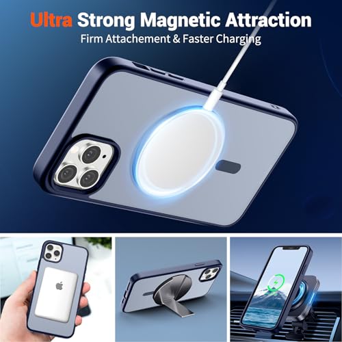 Image of SUPFINE Magnetic for iPhone 11 Pro Max Case Navy Blue | (Compatible with MagSafe)(Military Grade Drop Protection)Shockproof Translucent Matte Phone Cover