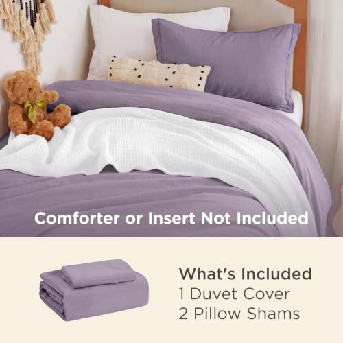 Image of Bedsure Prewashed Twin Duvet Cover, Cotton-Like Bedding Set, Dusty Purple | Ultra Soft, Relaxed Texture, Twin XL Breathable Comfort, Hidden Zipper, 8 Corner Ties, Easy Care, Year-Round Use