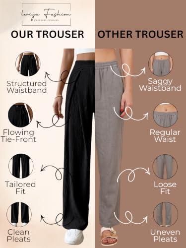 Image of Leriya Fashion Women's High Waist Wide Leg Pants |Casual Drawstring Loose Fit Lounge Trousers with Pockets| Comfortable Fashion Pants for Women