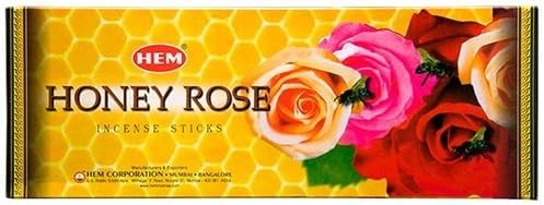 Hem Honey Rose - Varitas de incienso (120 varillas, 6 cajas en el interior), 9 pulgadas de largo, 0.71 onzas por caja, perfectas para meditación,