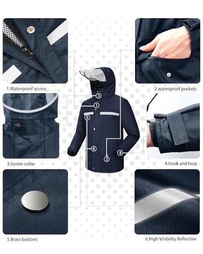 Image of iCreek Rain Suit Waterproof Jacket and Pants Hi Vis Raincoat for Men and Women Reflective Outdoor for All-Sport Work