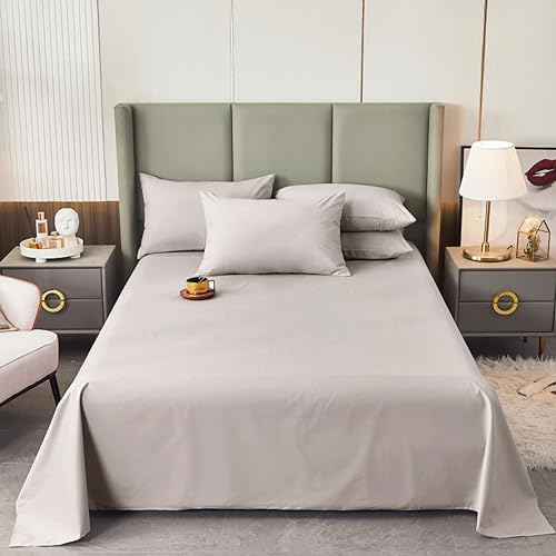 Akiky Flat Sheet Brushed Microfiber Bed Top Sheet Waterproof Bedding Flat Sheet for Queen King Size Bed,Luxury&Soft Bedspread(Light Grey)