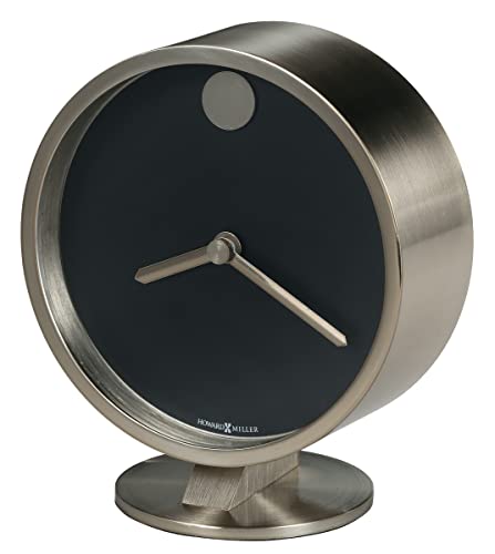Howard Miller Aurora Table Clock 645-821– Spun Nickel Finish, Brushed Nickel Base Plate, Matte Black Dial, Nickel Hands, Modern Home Décor, Quartz Movement