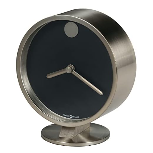 Howard Miller Aurora Table Clock 645-821– Spun Nickel Finish, Brushed Nickel Base Plate, Matte Black Dial, Nickel Hands, Modern Home Décor, Quartz Movement