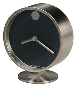 Howard Miller Aurora Table Clock 645-821– Spun Nickel Finish, Brushed Nickel Base Plate, Matte Black Dial, Nickel Hands, Modern Home Décor, Quartz Movement