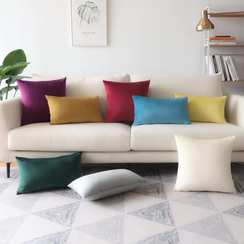 Image of Remsy Holland Velvet Rectangular Cushion Covers Pack of 2 | 16 inch x 24 inch / 41 x 61 cm, Army Green | Soft Pillow Covers Cushion Case for Sofa Bedroom Chair Car, Home Decor