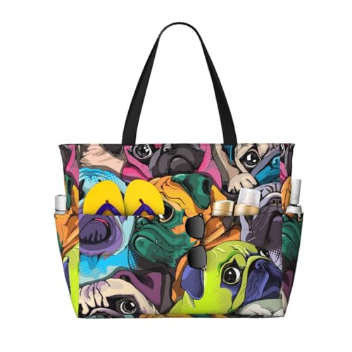 Sac de plage carlin rigolo, l'idée cadeau parfaite en grand sac fourre-tout pour femme