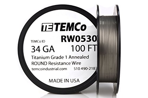 TEMCo Titanium Wire 34 Gauge 100 FT Surgical Grade 1 Resistance AWG ga