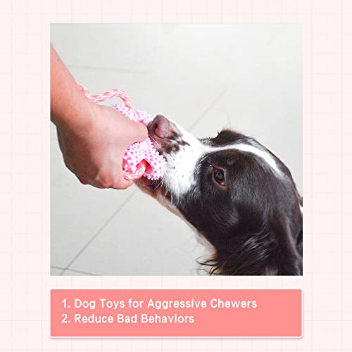 Jopoy Dog Rope Toys For Large/Medium Aggressive Chewers, Tough Rope Chew Toy, Durable Dog Toys, Dog Bones Made With Nylon And Rubber, Big Indestructible Dog Toy, Medium Puppy Chew Toys (Pinkandred) #TOP1