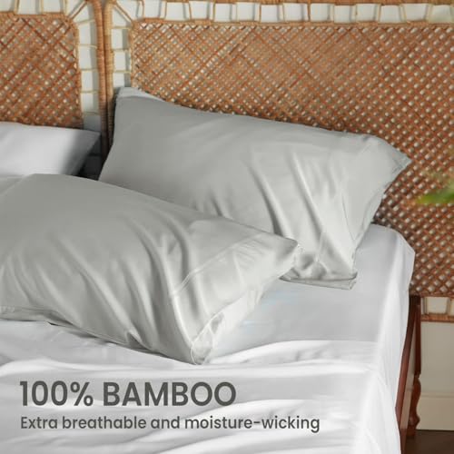 Image of Mush Bamboo Solid Pillow Cover Set of 2|400 TC|100% Bamboo Pillow Cover for Hair&Skin|Breathable,Silky Soft&Envelope Pillowcases for Hot Sleepers&Night Sweats|17 inchx27 inch (Silver Mist,King)