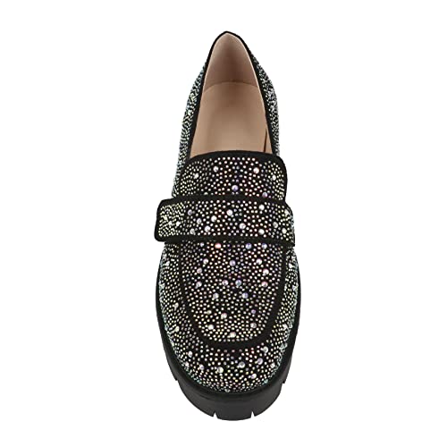Bling Rhinestone Platform Loafers For Women Chunky Heels Sparkly Glitter Dress Shoes Hook And Loop Stylish Shining Sneakers Loafers (Colored, Us 11) #TOP6