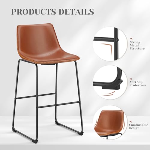 Image of Sweetcrispy Bar Stools Set of 2, Faux Leather Barstools with Metal Legs