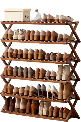 Haruze シューズラック 自立式 靴棚 靴箱 折りたたみ シューズボックス 下駄箱 靴収納 4 段 / 5 段 / 6 段 幅 50/70/100cm 天然竹製 完成品 組立不要 スリム 省スペース 通気性 安定性 おしゃれ 北欧風 玄関 室内 廊下