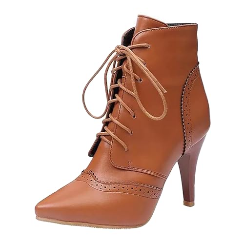 Briskorry Bottines vintage victoriennes pour femme - Bottes en cuir - Style rétro gothique - Steampunk - En cuir synthétique - Bout pointu - Bottes de moto à lacets - Pour la fête de la bière, N1