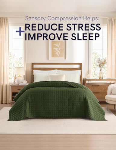 Image of YnM 5lbs Weighted Blanket for Adults,Cotton Heavy Bed Throw Blanket with Cooling Glass Beads for All Season Use, Ideal for ~40lbs (41x60 Inches, Twin, Army Green)
