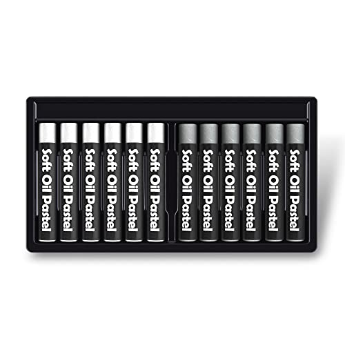 Wanshui 12 Pcs Monochrome Artists Grade Soft Oil Pastels Vibrant And Creamy Colored Chalk Pastels Art Supplies Set For Professionals Painting Drawing White Gray #TOP16