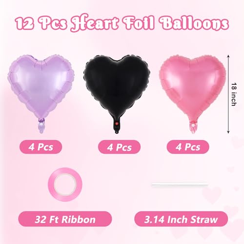 Image of 12 Pcs Colorful Heart Balloons,18 Inch Heart Foil Balloons Love Balloon Valentine Balloon for Birthday Party Wedding Engagement Party Baby Shower Valentine Day Decorations
