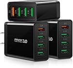3-Pack Chargement rapide 3.0 Chargeur mural, 4-Port USB Bloc chargeur, Multi Plug USB Adaptateur d'alimentation, double prise de charge Brick Cube compatible avec iPhone 17 16e 16 15 Pro Max, iPad,S25 S24,Pixel 7