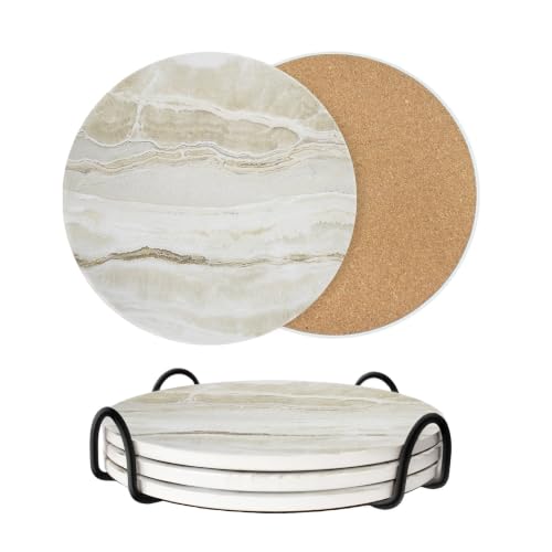 Image of 8 Inch Trivets for Hot Dishes, Pots and Pans, Marble Style Ceramic Trivet with Holder, Absorbent Heat Resistant Hot Pads with Cork Bottom Anti-Slip, for Countertops, Table, Home Essentials, Set of 3