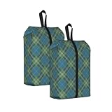 2 Pack Ireland Blue Tartan Travel Shoe Bags Waterproof Portable Packing Storage with Zipper