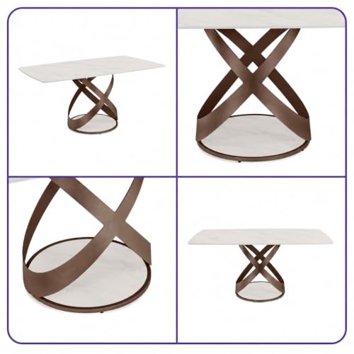 Image of Wakefit Mochi Dining Table - Alaska White - 6 Seater I Marble Finish I Vitrified Tile Top I Alaska White