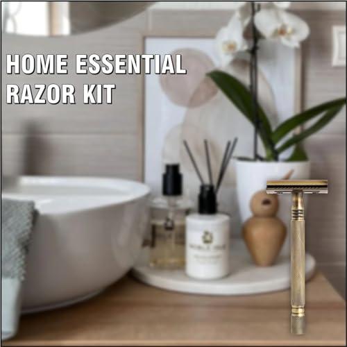 Image of Pearl Shaving Double Edge Close Comb Safety Razor (SS-01 CC (Antique Brass)) -Shaving Razor for Men | Classic & Traditional Shaving Kit for Men | Premium Blade razors for Diwali Gift Options