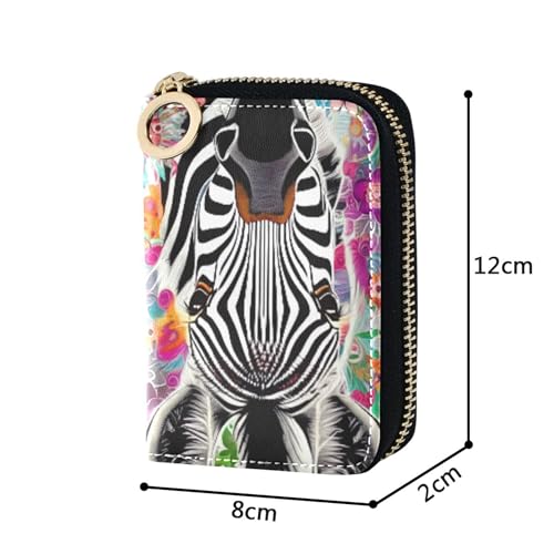 GAIGEO Colorful Zebra Aesthetic Art Womens Wallets Small RFID Blocking Credit Card Holder Zip Around Zipper Change Purse with Key Ring3